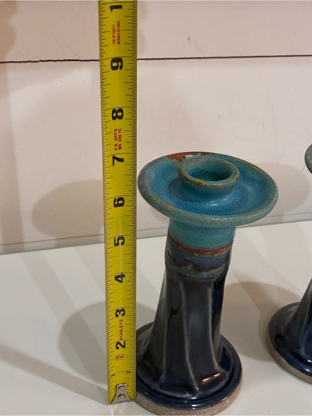 Candlesticks Vintage Signed Studio Art Pottery  - Set of 2Cobalt Blue Drip glaze